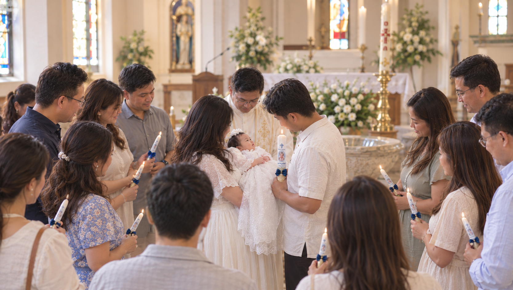 Baptismal Candle Set: The Main Candle and Godparent Candles